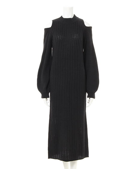 INGNI（イング） 肩あきリブニットワンピース ｸﾛ