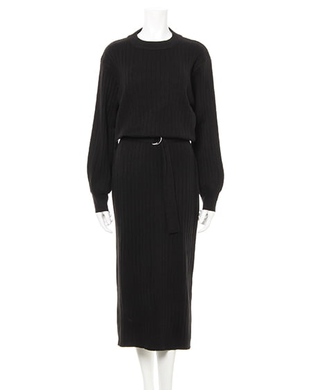 INGNI（イング） Dカンベルト付きリブニットワンピース ｸﾛ