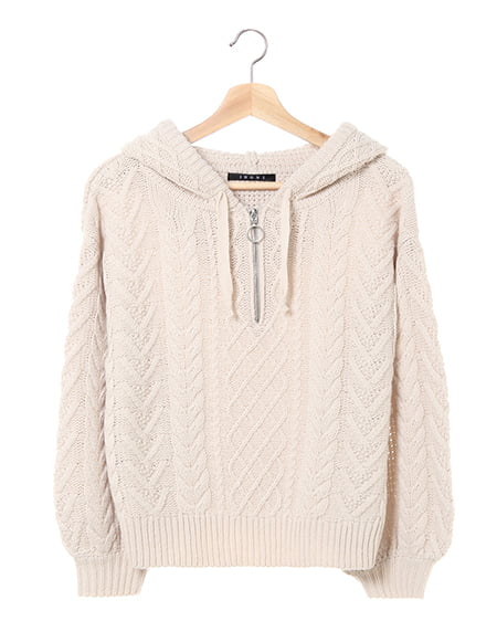 INGNI(イング) ケーブルニットフーディー ｱｲﾎﾞﾘｰ