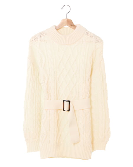 ベルト付ケーブルチュニックモックネック／ニット｜INGNI(イング) 公式