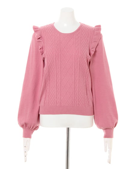 INGNI（イング） 肩フリルケーブル／ニット ｽﾓｰｸﾋﾟﾝｸ