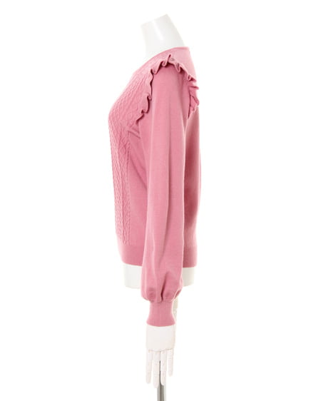 INGNI（イング） 肩フリルケーブル／ニット ｽﾓｰｸﾋﾟﾝｸ