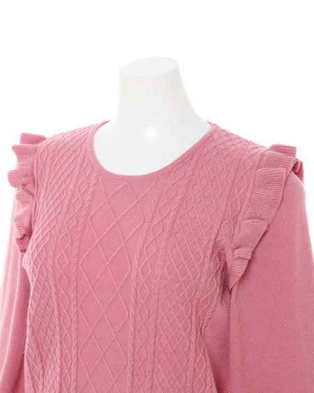 INGNI（イング） 肩フリルケーブル／ニット ｽﾓｰｸﾋﾟﾝｸ