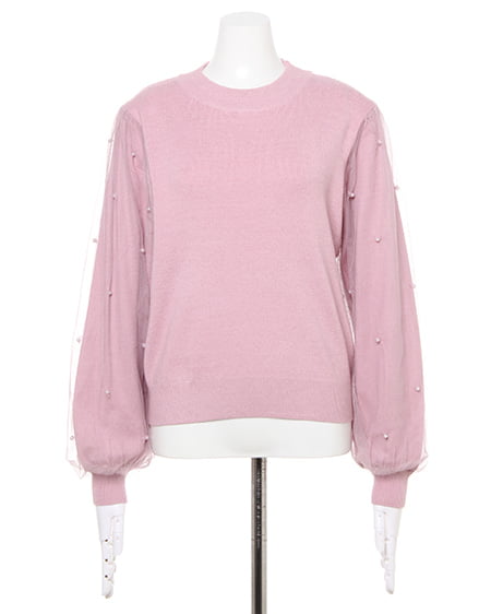 INGNI（イング） 袖チュールパールニット ｽﾓｰｸﾋﾟﾝｸ