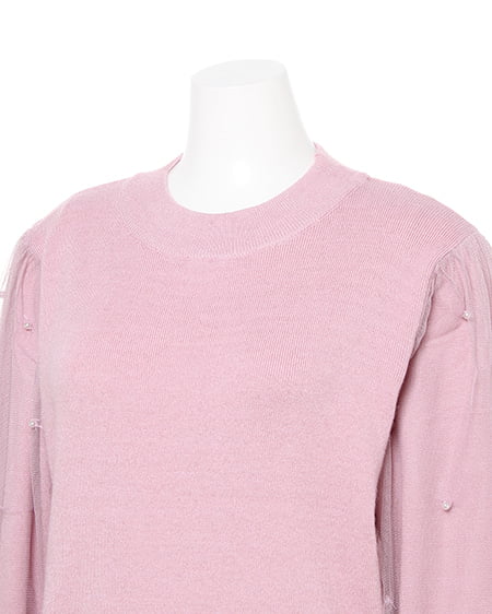 INGNI（イング） 袖チュールパールニット ｽﾓｰｸﾋﾟﾝｸ