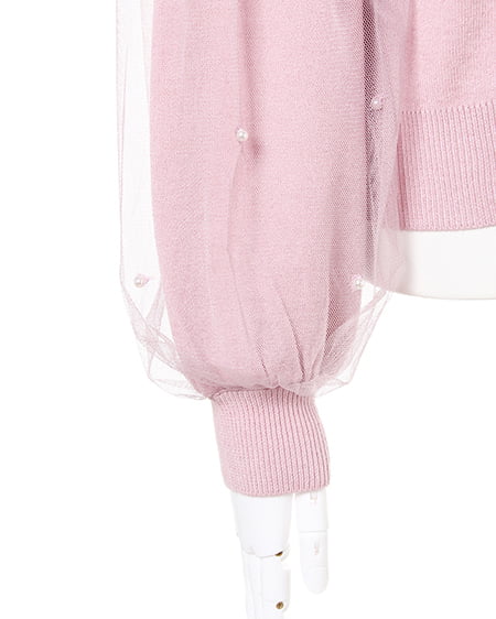 INGNI（イング） 袖チュールパールニット ｽﾓｰｸﾋﾟﾝｸ