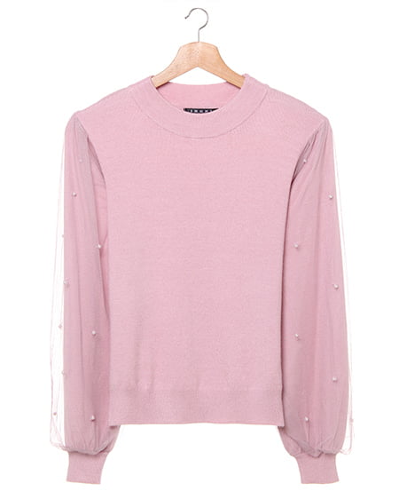 袖チュールパールニット