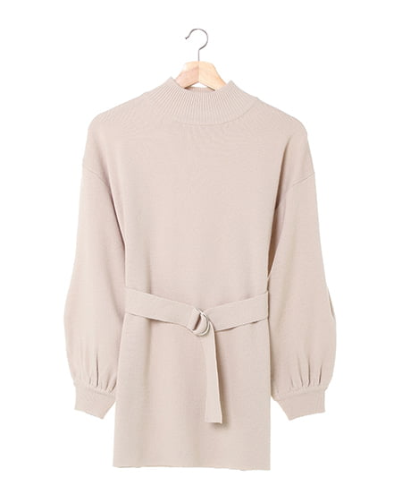 Dカンサッシュ付モックネック／チュニックニット