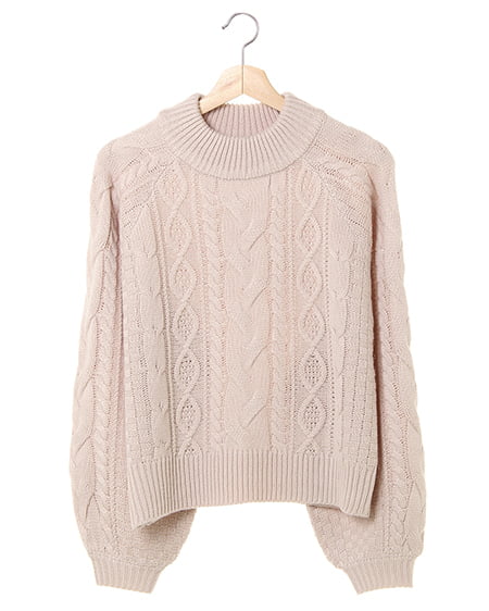 ケーブル／モックネックニット