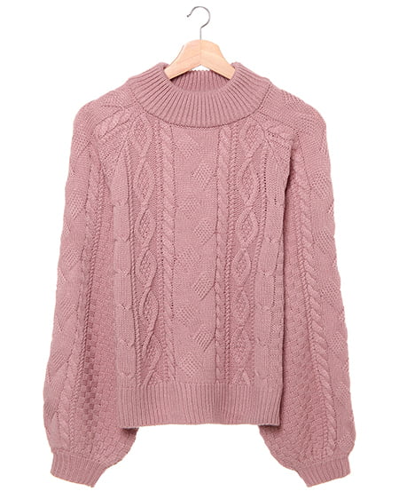 ケーブル／モックネックニット