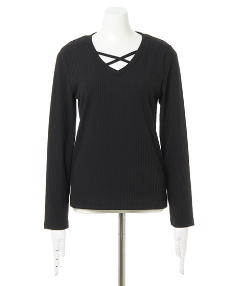INGNI（イング） クロスリブVネックトップス ｸﾛ