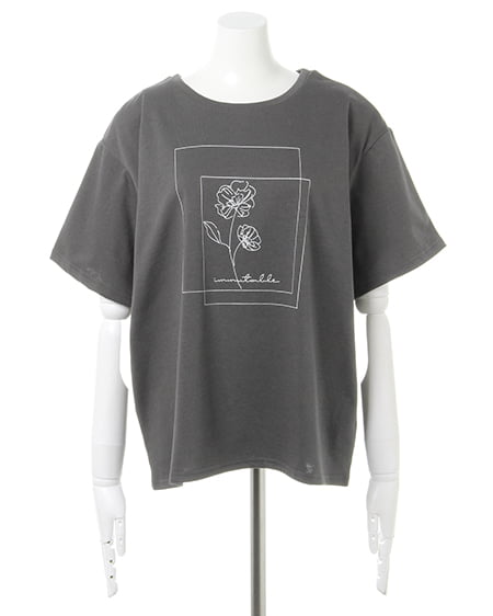 INGNI（イング） 手書きフラワーTシャツ ｽﾐｸﾛ