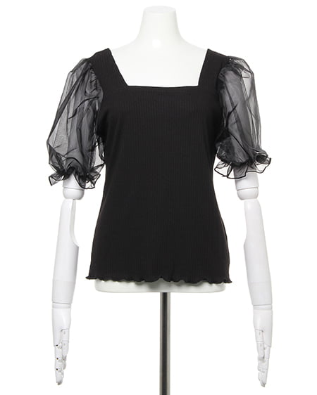 INGNI（イング） 袖オーガンジーリブ／トップス ｸﾛ