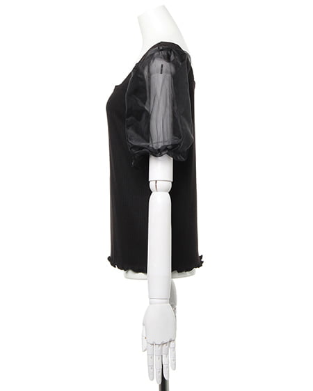 INGNI（イング） 袖オーガンジーリブ／トップス ｸﾛ