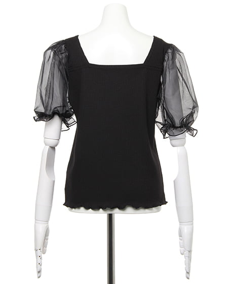 INGNI（イング） 袖オーガンジーリブ／トップス ｸﾛ