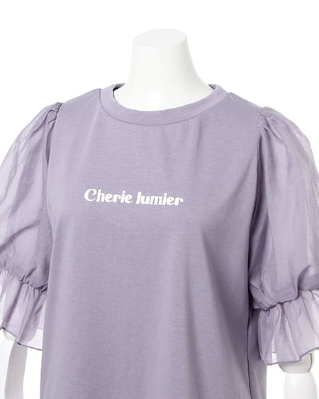 INGNI（イング） 袖シアーロゴTシャツ ﾗﾍﾞﾝﾀﾞｰ/ﾋﾟﾝｸ