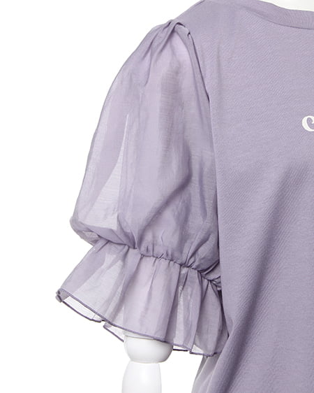 INGNI（イング） 袖シアーロゴTシャツ ﾗﾍﾞﾝﾀﾞｰ/ﾋﾟﾝｸ