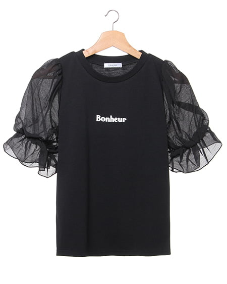 INGNI(イング) 袖シアーロゴTシャツ ｸﾛ/A