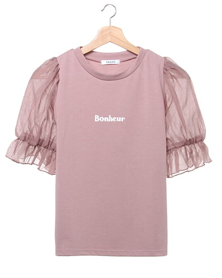 INGNI(イング) 袖シアーロゴTシャツ ﾓｶ/ﾋﾟﾝｸA