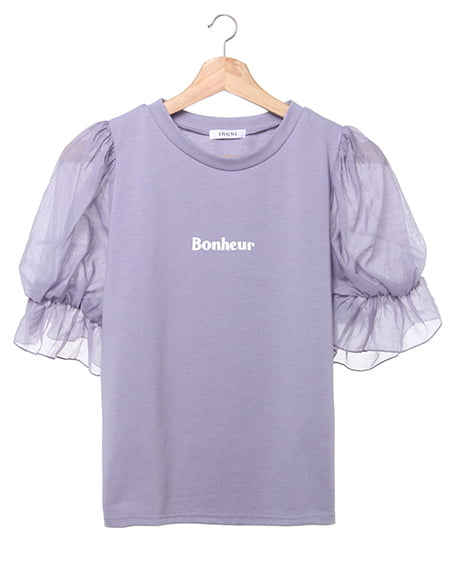 INGNI(イング) 袖シアーロゴTシャツ ﾗﾍﾞﾝﾀﾞｰ/ﾋﾟﾝｸA