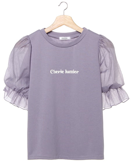 INGNI(イング) 袖シアーロゴTシャツ ﾗﾍﾞﾝﾀﾞｰ/ﾋﾟﾝｸ