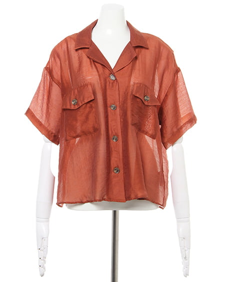 INGNI（イング） 開襟シアー半袖シャツ／デザインブラウス ﾚﾝｶﾞ