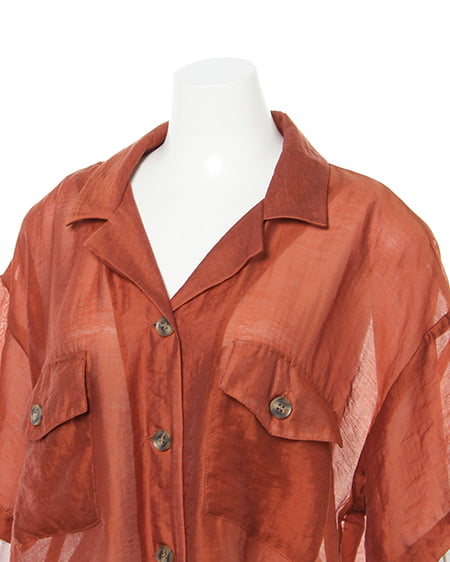 INGNI（イング） 開襟シアー半袖シャツ／デザインブラウス ﾚﾝｶﾞ