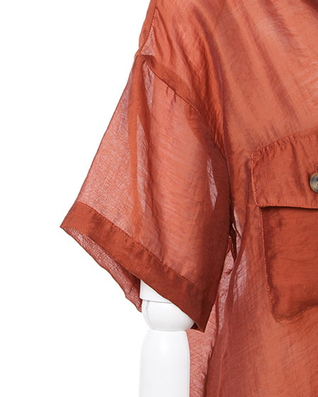 INGNI（イング） 開襟シアー半袖シャツ／デザインブラウス ﾚﾝｶﾞ