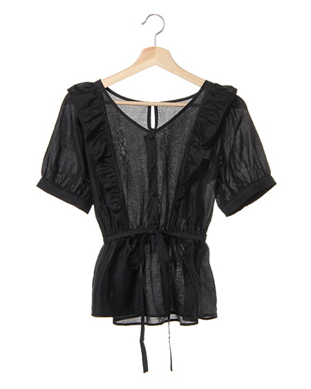 シアーフリルペプラム／デザインブラウス