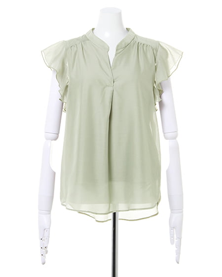 INGNI（イング） シアーラッフルスリーブスキッパー／シャツ ﾗｲﾄｶｰｷ