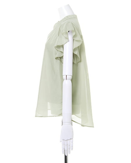 INGNI（イング） シアーラッフルスリーブスキッパー／シャツ ﾗｲﾄｶｰｷ