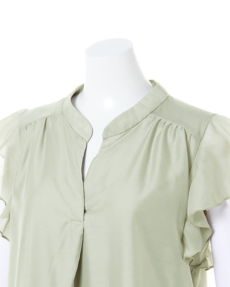 INGNI（イング） シアーラッフルスリーブスキッパー／シャツ ﾗｲﾄｶｰｷ