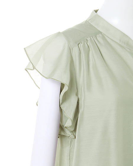 INGNI（イング） シアーラッフルスリーブスキッパー／シャツ ﾗｲﾄｶｰｷ