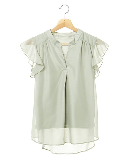 INGNI(イング) シアーラッフルスリーブスキッパー／シャツ ﾗｲﾄｶｰｷ