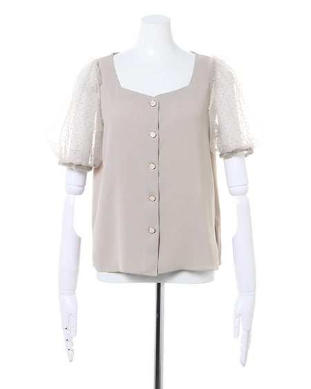 INGNI（イング） 袖オーガンジースクエアネック／デザインブラウス ﾗｲﾄｸﾞﾚｰ