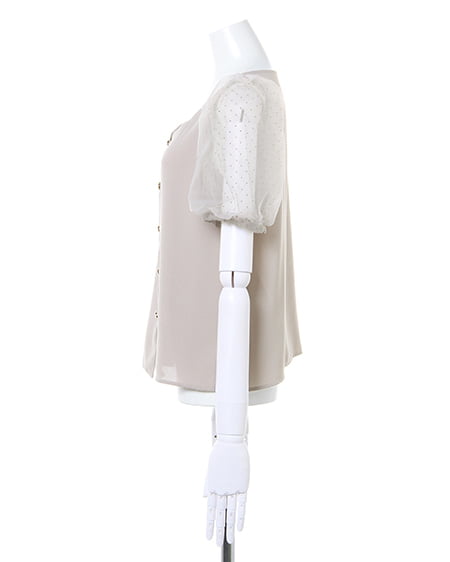 INGNI（イング） 袖オーガンジースクエアネック／デザインブラウス ﾗｲﾄｸﾞﾚｰ