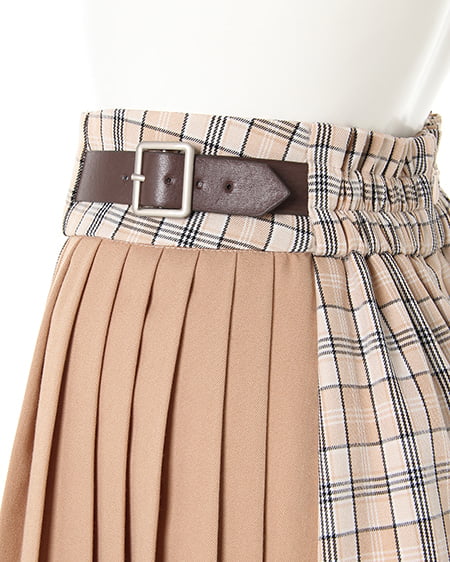 INGNI（イング） チェック柄プリーツ切替台形／スカート ﾍﾞｰｼﾞｭ/ﾁｪｯｸ