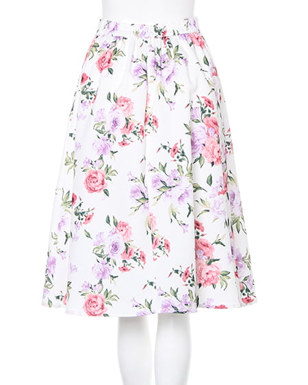 INGNI（イング） 花柄ミディ／スカート ｵﾌﾎﾜｲﾄ