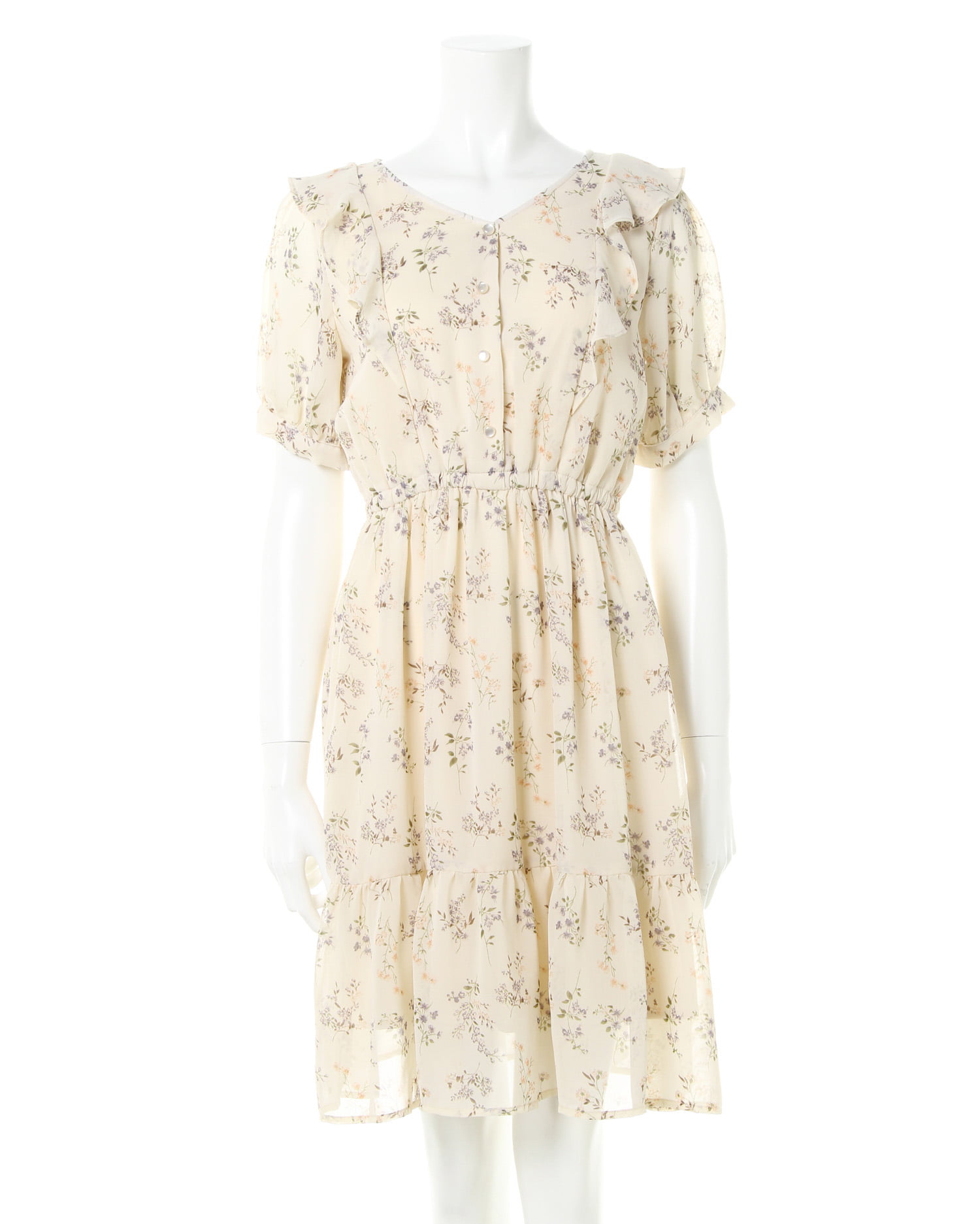 ケイタマルヤマ 花柄 フリル袖 ミニワンピース シルクシフォン M Vフリル花柄シフォン／ミニワンピース｜INGNI(イング) 公式通販｜INGNI