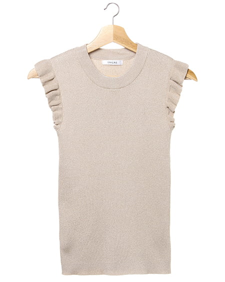 INGNI(イング) リブ肩フリルノースリ／ラメニット ﾍﾞｰｼﾞｭ