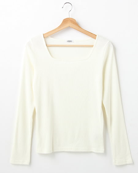 リブスクエアネック長袖／トップス