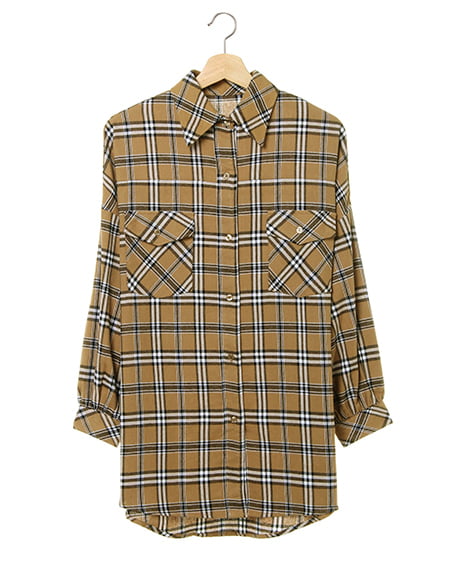 チェックボリュームスリーブシャツ／ブラウス