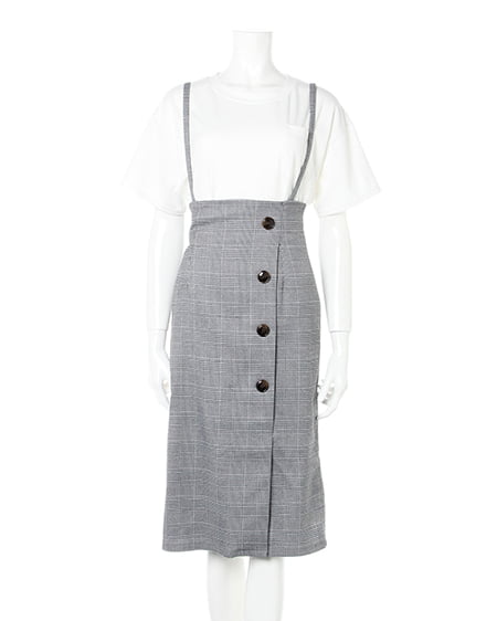 INGNI（イング） サス付配色チェック柄ナロー／スカート ｸﾞﾚｰ/ﾁｪｯｸ