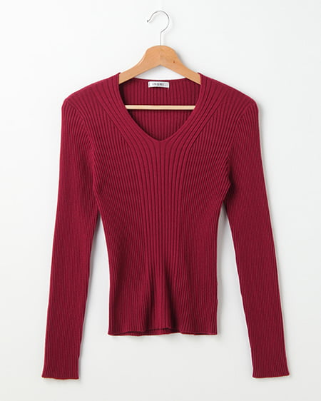 変則リブVネックニット