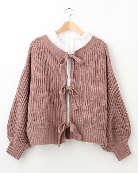 INGNI(イング) 【セットアップ】前後2WAYリボン畦カーディガン／ブラウスSET ﾓｶ/ﾋﾟﾝｸ