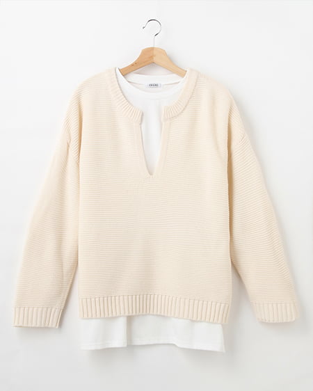 【セットアップ】キーネックガーターニット＋TシャツSET