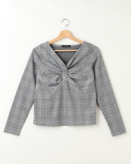 グレンチェックねじれ／トップス