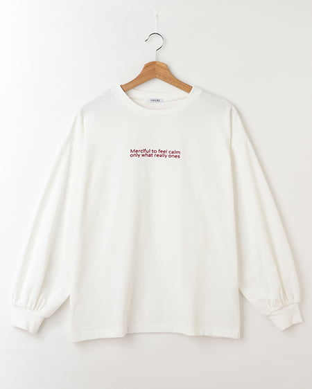 INGNI(イング) 刺繍2段ロゴロング／Tシャツ オフホワイト/アカ