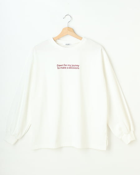 INGNI(イング) 刺繍2段ロゴロングTシャツ オフホワイト/アカ