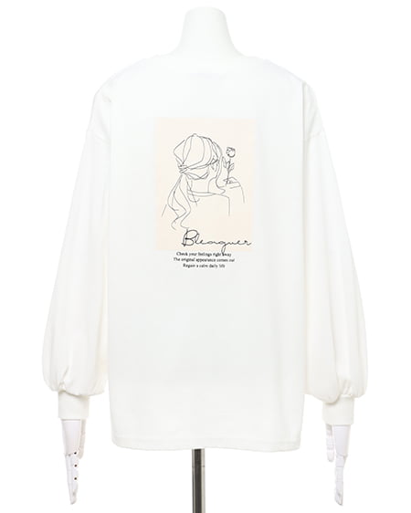 INGNI（イング） Back線画プリントロングTシャツ ｵﾌﾎﾜｲﾄ